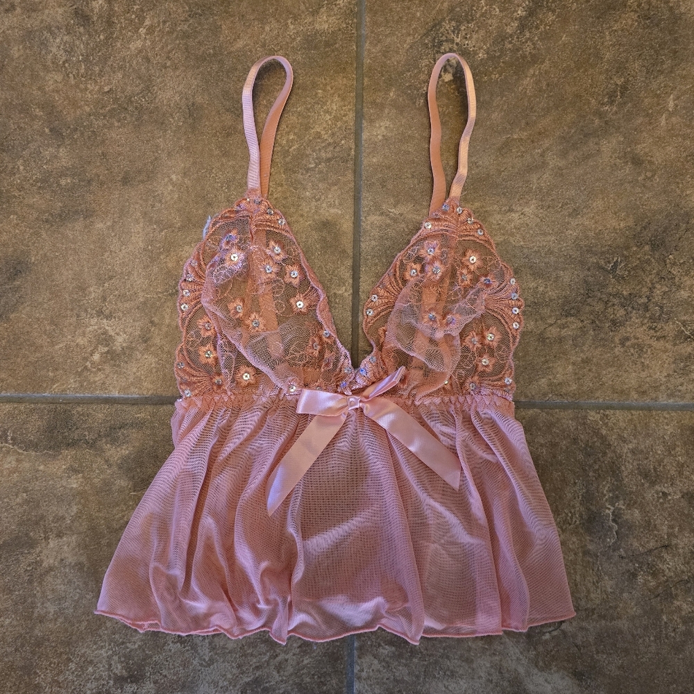 Coral Lace Detailed Babydoll Pajama Top